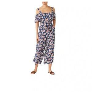 Mih Jeans Elodie SILK Jumpsuit Blue Floral Straps Cold Shoulder Square neck S